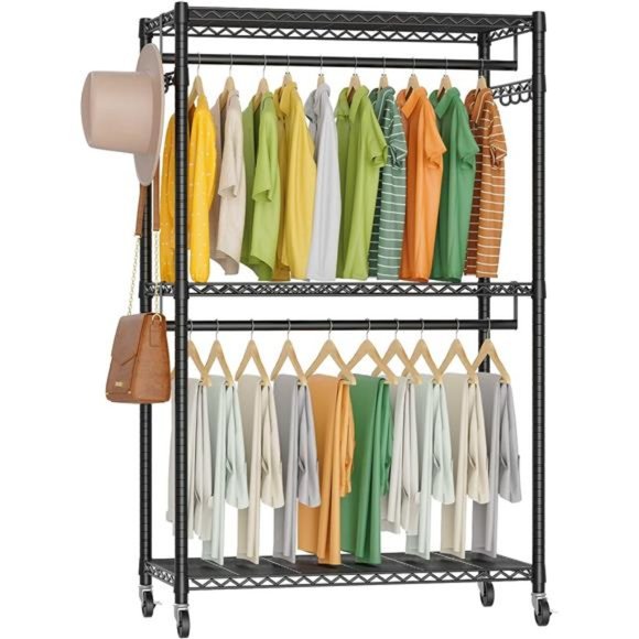 Heavy Duty Clothes Rack, Tiers Rolling Garment Rack for